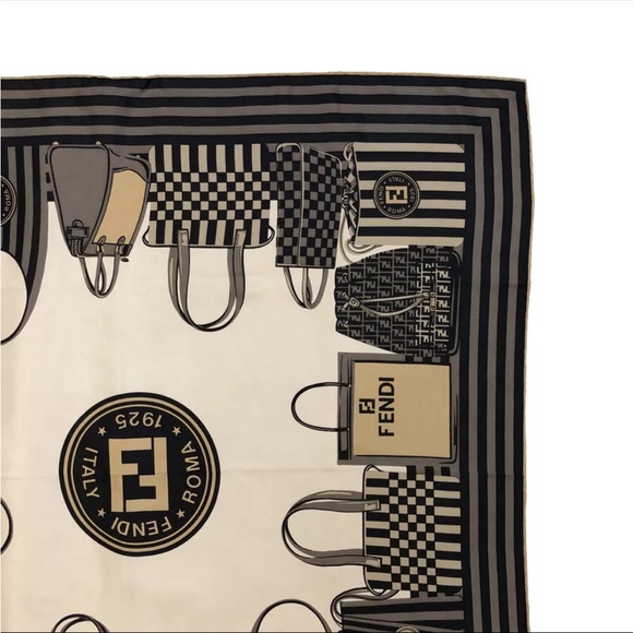 292 Fendi Marrone Roma Italia Bag Pattern Extra Large Scarf - Picture 4 of 8